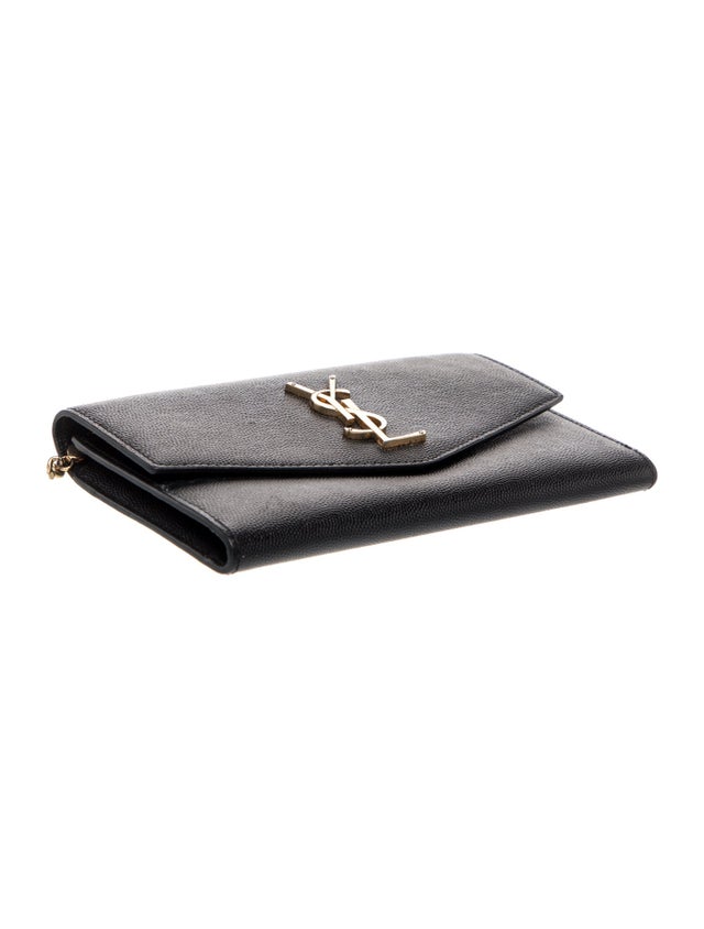 $1500 Saint Laurent Uptown Wallet on a Chain Black Gold YSL