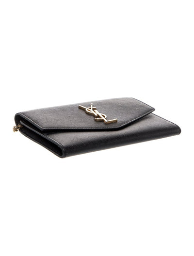 $1500 Saint Laurent Uptown Wallet on a Chain Black Gold YSL