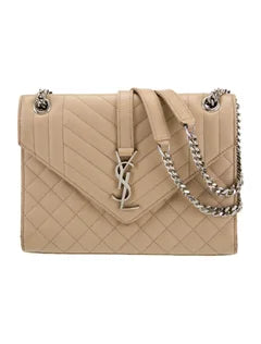 $3300 Saint Laurent Leather Envelope Medium Beige Matelasse