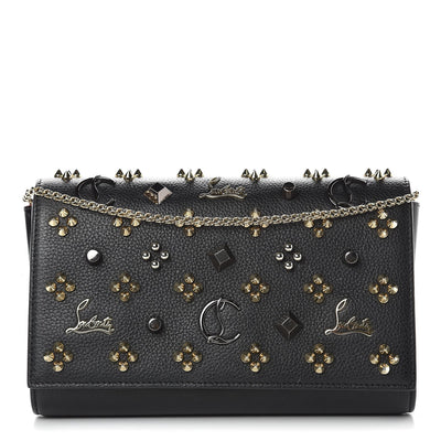 $1450 Christian Louboutin Grained Calfskin Spikes Loubinthesky Paloma Wallet On Chain Black Multimetal