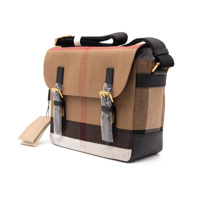 Burberry Mega Check Small Baildon Computer Black Brown Canvas Messenger Bag