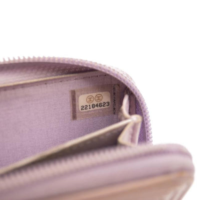 Chanel Purple Boy Patent Leather Quilted Zip Around Card Holder Lilac Wallet