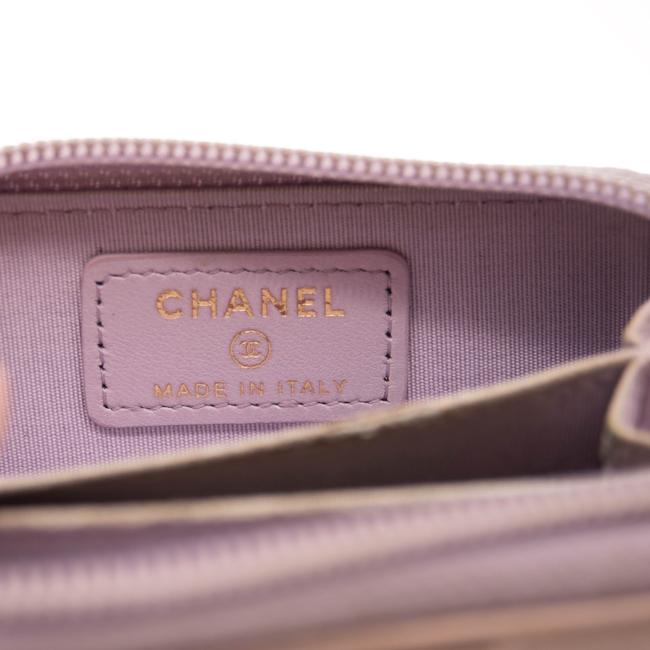 Chanel Purple Boy Patent Leather Quilted Zip Around Card Holder Lilac Wallet