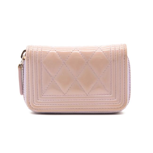 Chanel Purple Boy Patent Leather Quilted Zip Around Card Holder Lilac Wallet