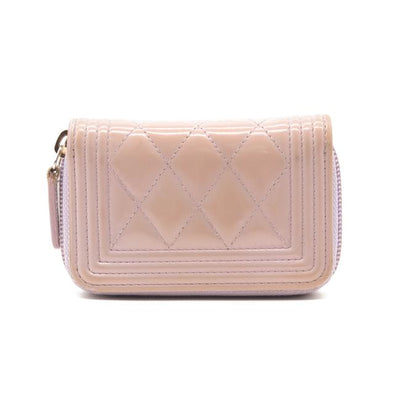 Chanel Purple Boy Patent Leather Quilted Zip Around Card Holder Lilac Wallet