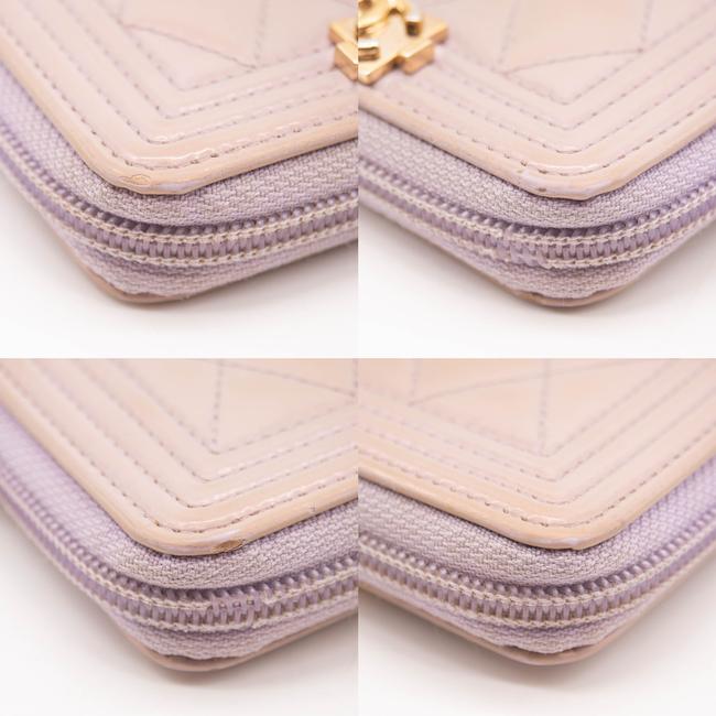 Chanel Purple Boy Patent Leather Quilted Zip Around Card Holder Lilac Wallet