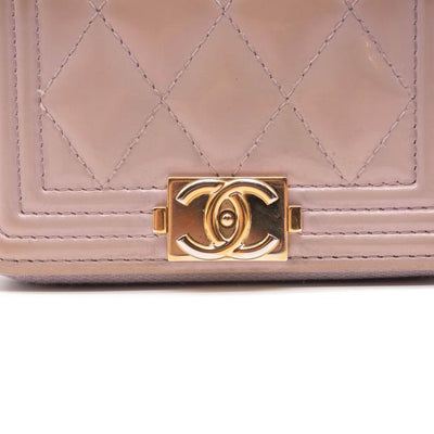 Chanel Purple Boy Patent Leather Quilted Zip Around Card Holder Lilac Wallet
