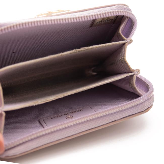 Chanel Purple Boy Patent Leather Quilted Zip Around Card Holder Lilac Wallet