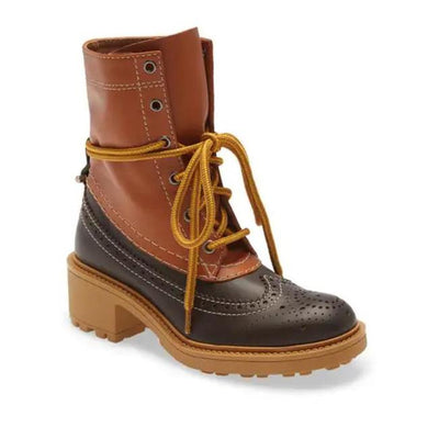 NEW Chloe Brown Leather Franne Luminous Ochre Wing Tip Lug Sole Hiking Boots 38