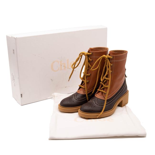 NEW Chloe Brown Leather Franne Luminous Ochre Wing Tip Lug Sole Hiking Boots 38