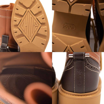 NEW Chloe Brown Leather Franne Luminous Ochre Wing Tip Lug Sole Hiking Boots 38