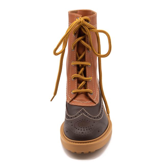 NEW Chloe Brown Leather Franne Luminous Ochre Wing Tip Lug Sole Hiking Boots 38