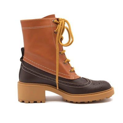 NEW Chloe Brown Leather Franne Luminous Ochre Wing Tip Lug Sole Hiking Boots 38