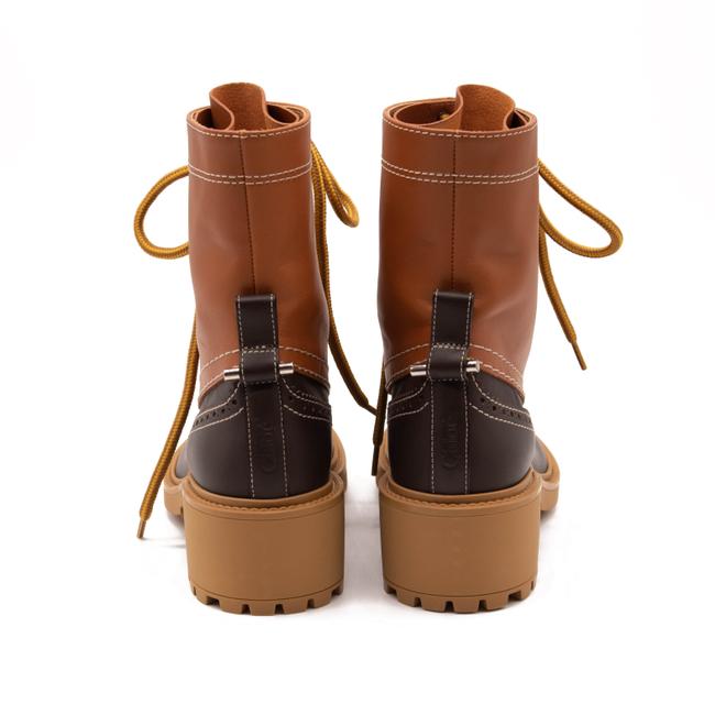 NEW Chloe Brown Leather Franne Luminous Ochre Wing Tip Lug Sole Hiking Boots 38