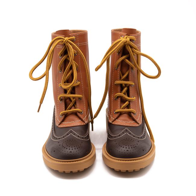 NEW Chloe Brown Leather Franne Luminous Ochre Wing Tip Lug Sole Hiking Boots 38
