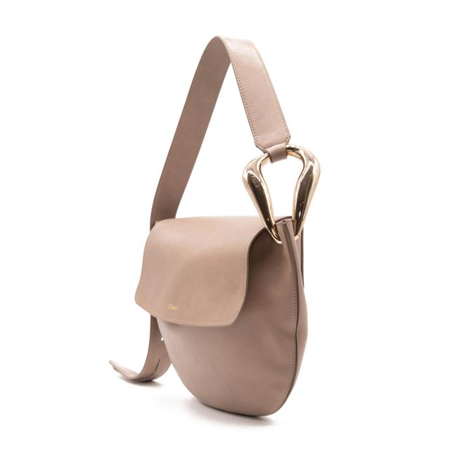 NEW Chloe Hobo Kiss Motty Grey Beige Leather Shoulder Bag