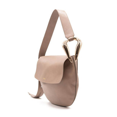 NEW Chloe Hobo Kiss Motty Grey Beige Leather Shoulder Bag
