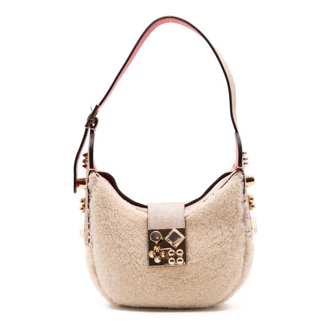 NEW Christian Louboutin Carasky Mini Studded White Shearling Wool Shoulder Bag