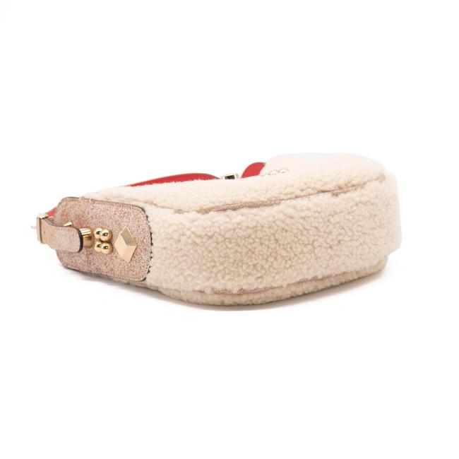 NEW Christian Louboutin Carasky Mini Studded White Shearling Wool Shoulder Bag