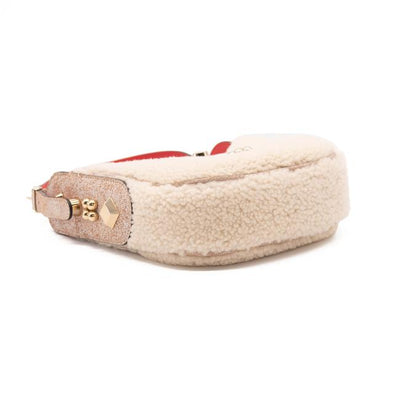 NEW Christian Louboutin Carasky Mini Studded White Shearling Wool Shoulder Bag