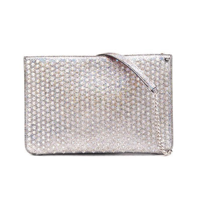 Christian Louboutin Crossbody Clutch Loubiclutch Metallic Leatloubiclutch Metallic Silver Leather Shoulder Bag