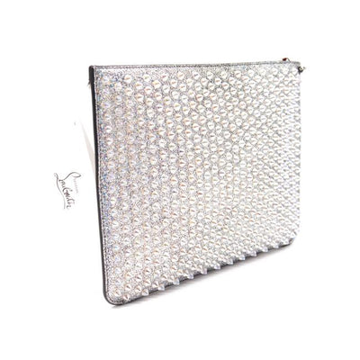 Christian Louboutin Crossbody Clutch Loubiclutch Metallic Leatloubiclutch Metallic Silver Leather Shoulder Bag