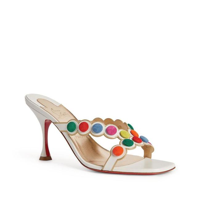 Christian Louboutin White White/Multicolor Smarta 85 Strappy Pom Pom Dots Mule Heels Sandals Pumps