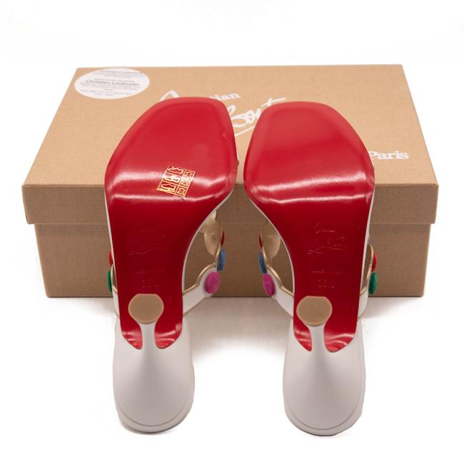 Christian Louboutin White White/Multicolor Smarta 85 Strappy Pom Pom Dots Mule Heels Sandals Pumps