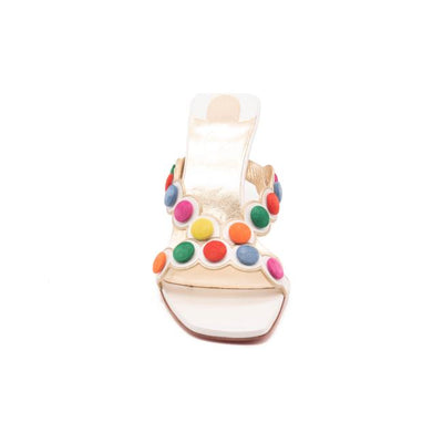 Christian Louboutin White White/Multicolor Smarta 85 Strappy Pom Pom Dots Mule Heels Sandals Pumps