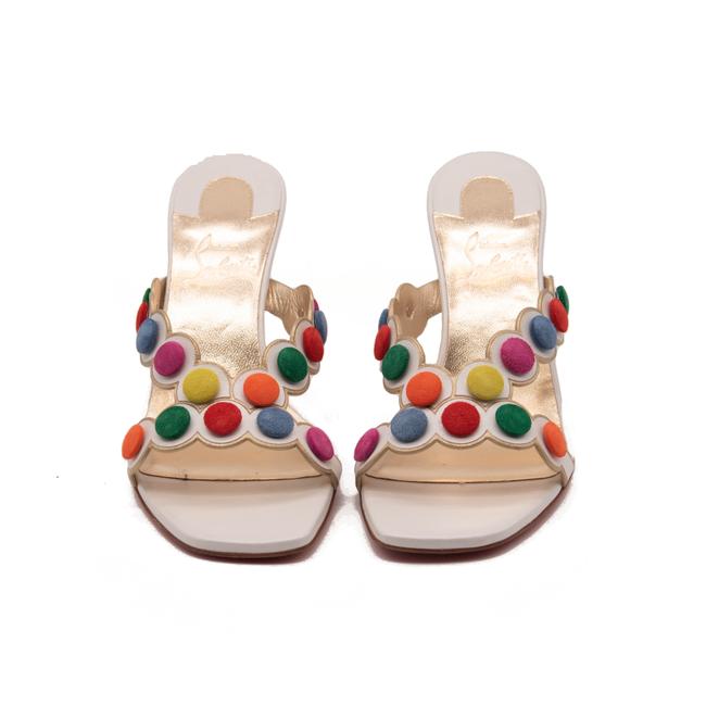 Christian Louboutin White White/Multicolor Smarta 85 Strappy Pom Pom Dots Mule Heels Sandals Pumps