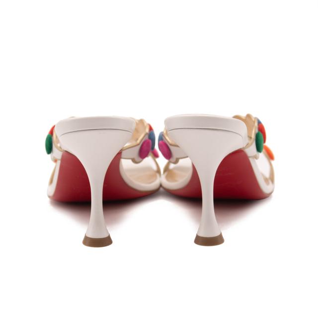 Christian Louboutin White White/Multicolor Smarta 85 Strappy Pom Pom Dots Mule Heels Sandals Pumps