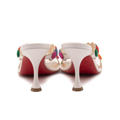Christian Louboutin White White/Multicolor Smarta 85 Strappy Pom Pom Dots Mule Heels Sandals Pumps
