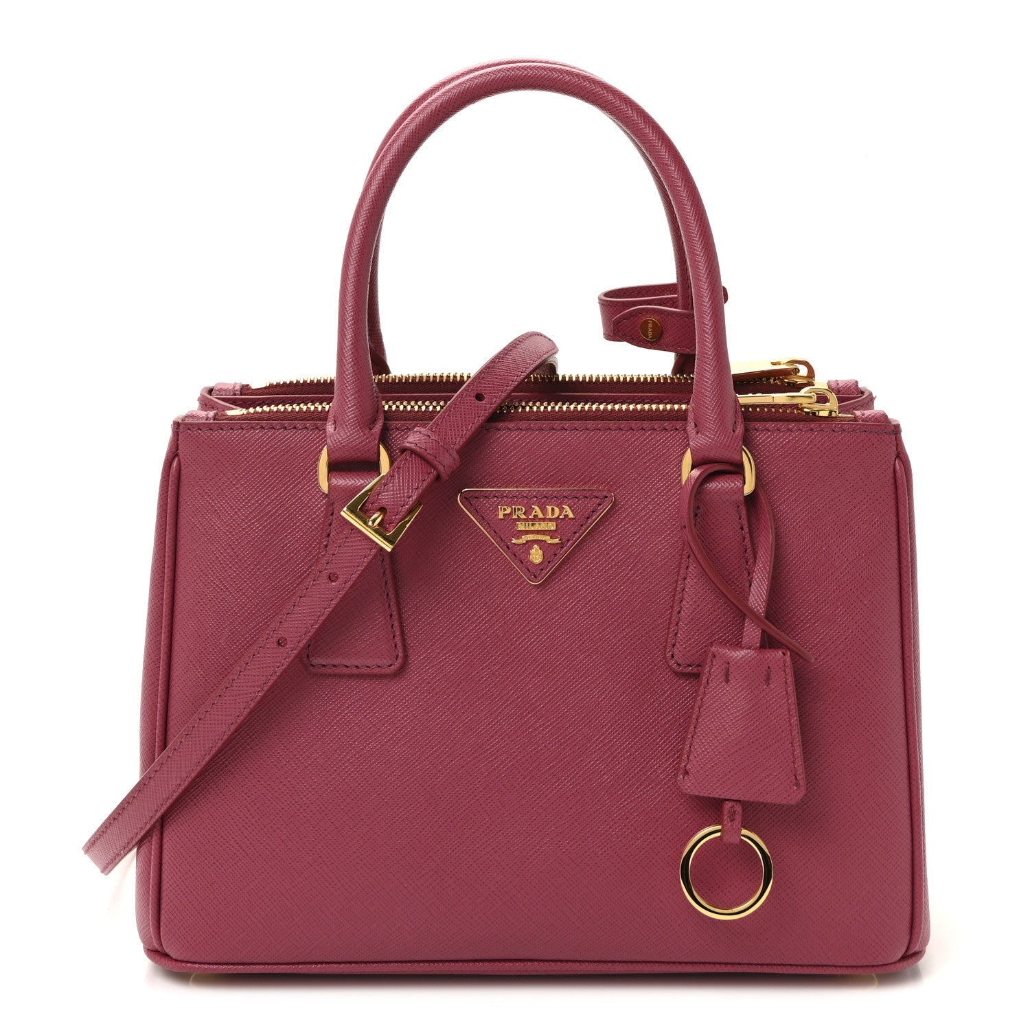 $4700 Prada Saffiano Mini Galleria Double Zip Tote Fuxia