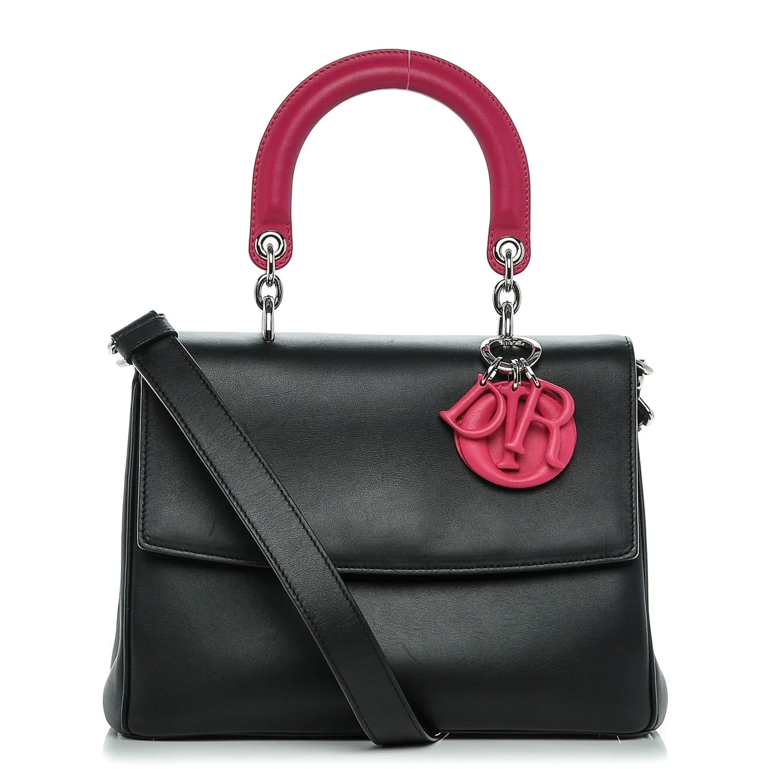 $6100 Christian Dior Smooth Calfskin Small Bi-Color Be Dior Flap Black Pink CONSIGNMET