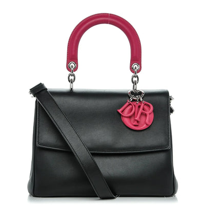 $6100 Christian Dior Smooth Calfskin Small Bi-Color Be Dior Flap Black Pink CONSIGNMET
