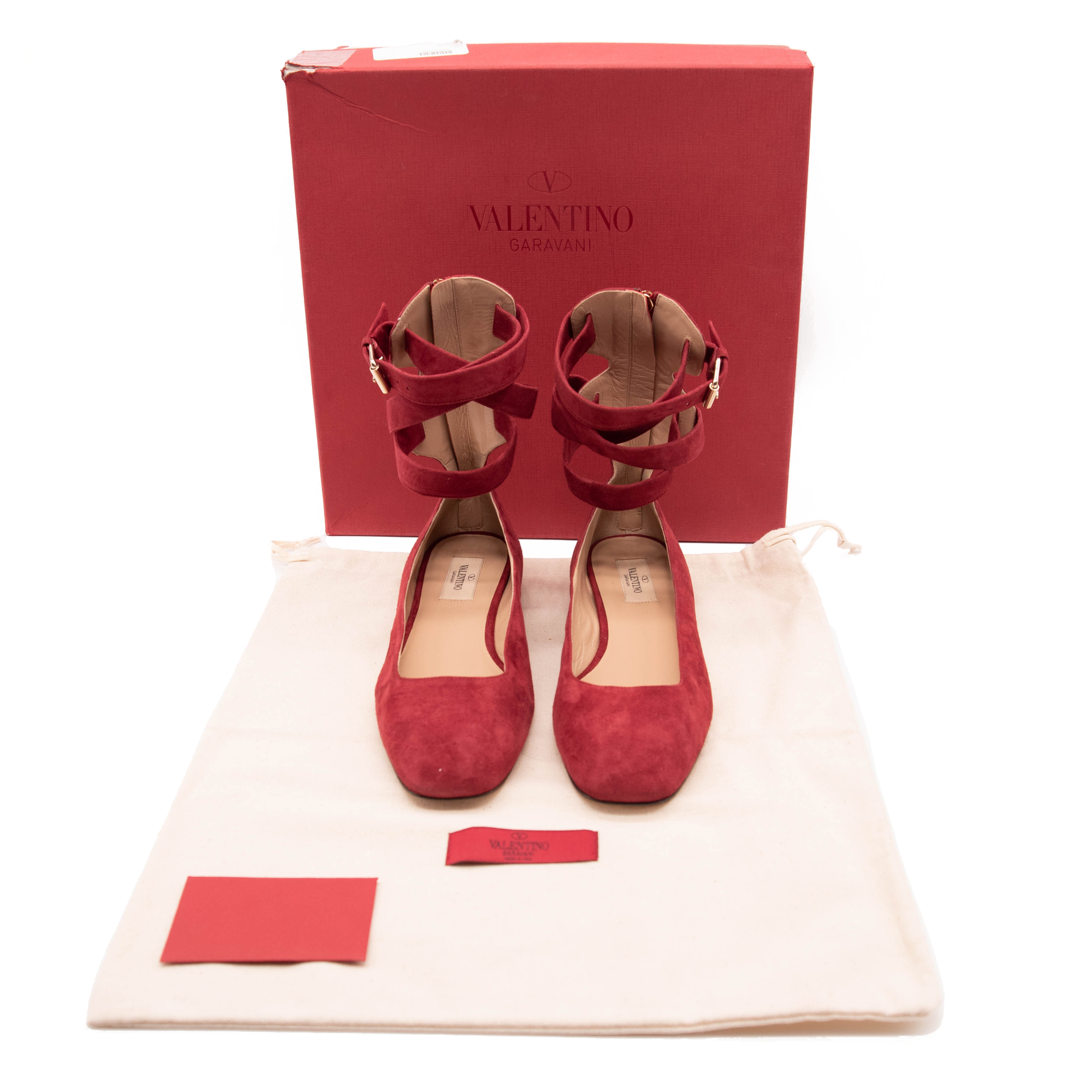 Valentino Red Suede Ankle Wrap Ballet Rubino Flats US 8.5