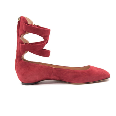 Valentino Red Suede Ankle Wrap Ballet Rubino Flats US 8.5