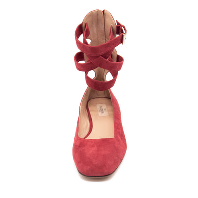 Valentino Red Suede Ankle Wrap Ballet Rubino Flats US 8.5