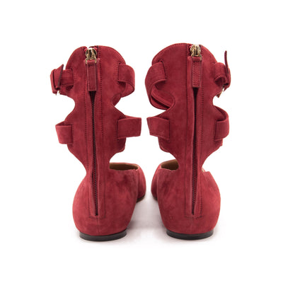 Valentino Red Suede Ankle Wrap Ballet Rubino Flats US 8.5