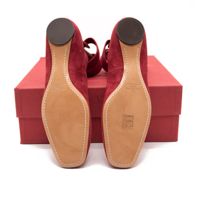 Valentino Red Suede Ankle Wrap Ballet Rubino Flats US 8.5