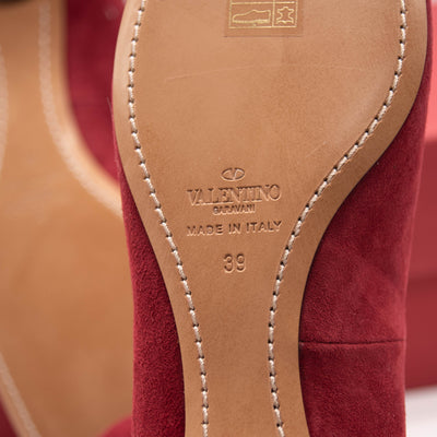 Valentino Red Suede Ankle Wrap Ballet Rubino Flats US 8.5