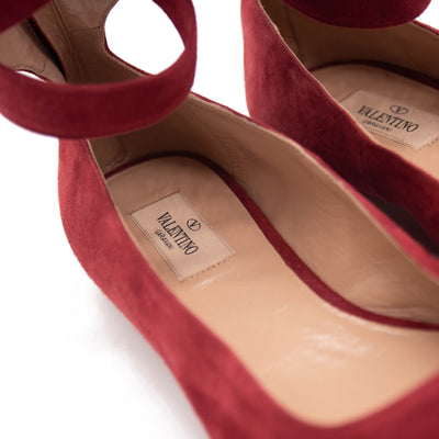 Valentino Red Suede Ankle Wrap Ballet Rubino Flats US 8.5