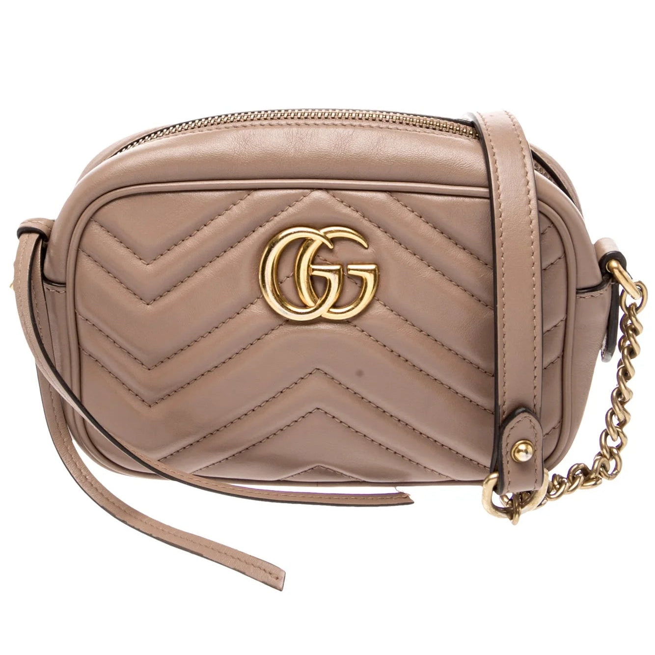 $1800 Gucci Calfskin Matelasse Mini GG Marmont Chain Shoulder Bag Porcelain Rose