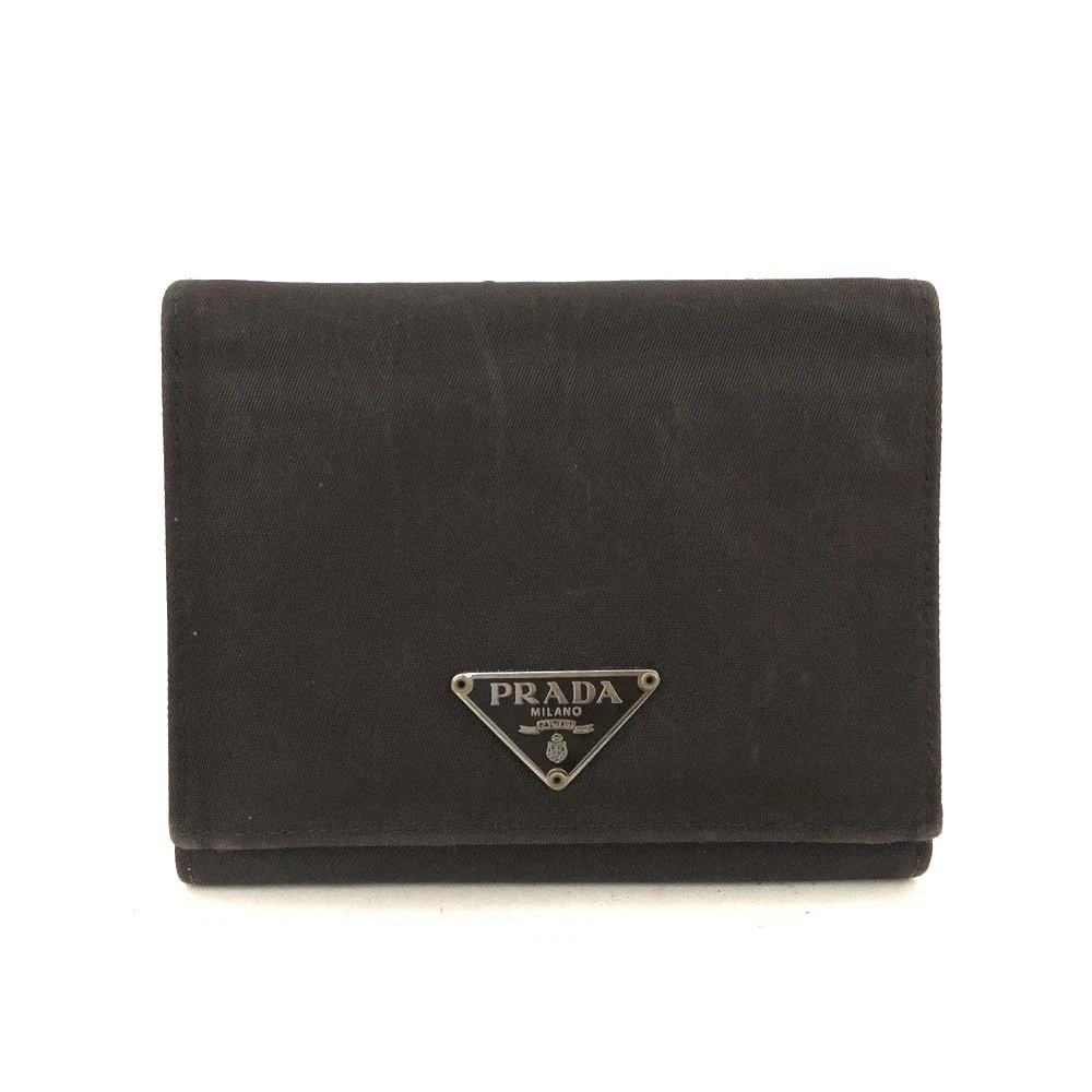 $1070 PRADA Logo Plate Nylon Trifold Wallet Purple 10019596
