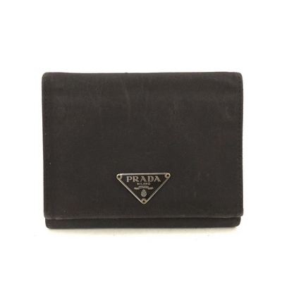 $1070 PRADA Logo Plate Nylon Trifold Wallet Purple 10019596