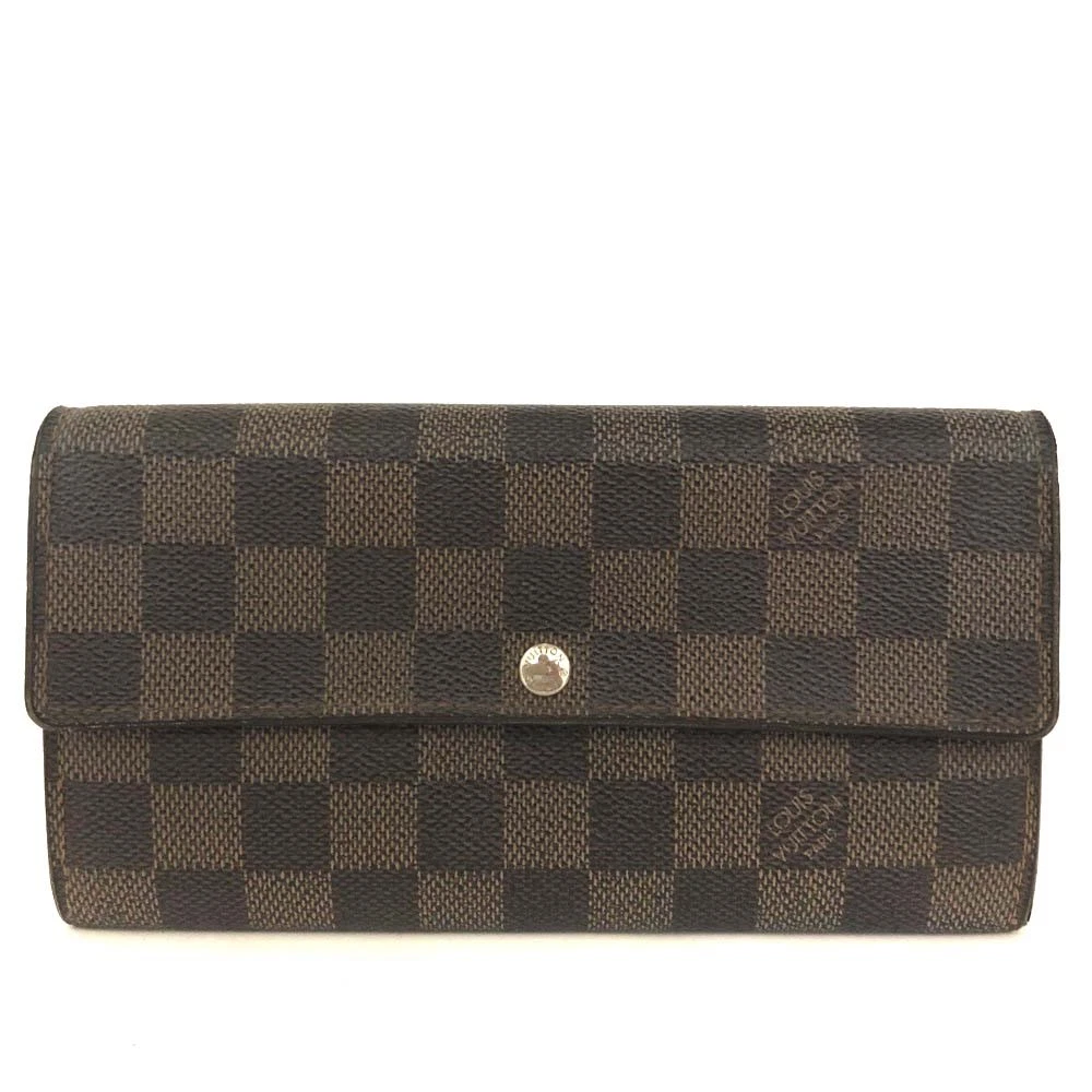 $800 2006 Louis Vuitton Damier Ebene Sarah Long Bifold Wallet Brown CA1026