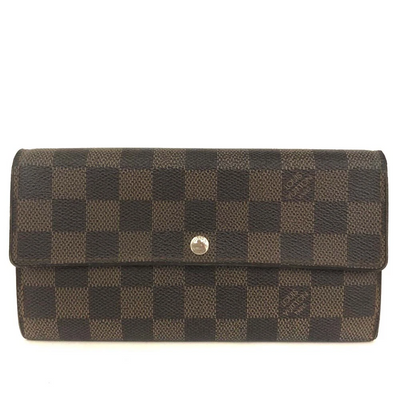 $800 2006 Louis Vuitton Damier Ebene Sarah Long Bifold Wallet Brown CA1026