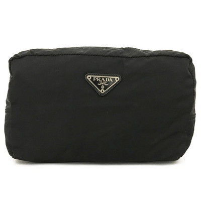 $650 PRADA Logo Plate Nylon Cosmetic Pouch Bag Black