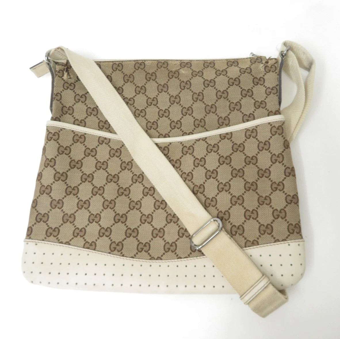 $980 2011 Gucci GG Canvas Leather Shoulder Messenger Bag 145857-200047