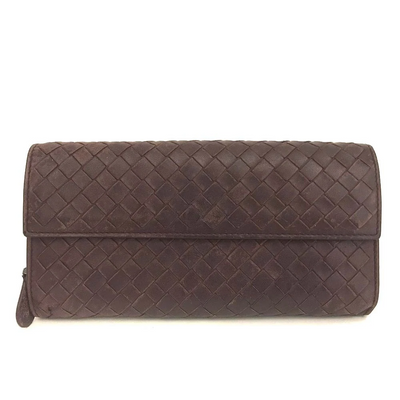 Bottega Veneta Intrecciato Lambskin Long Bifold Wallet Bordeaux